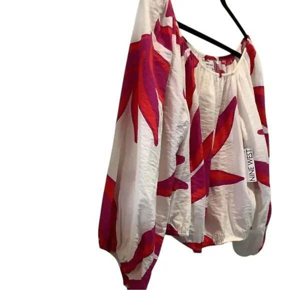 NINE WEST SUMMER PRINT BRACELET SLEEVE OFF SHOULDER TOP XXL NWT - Picture 4 of 6